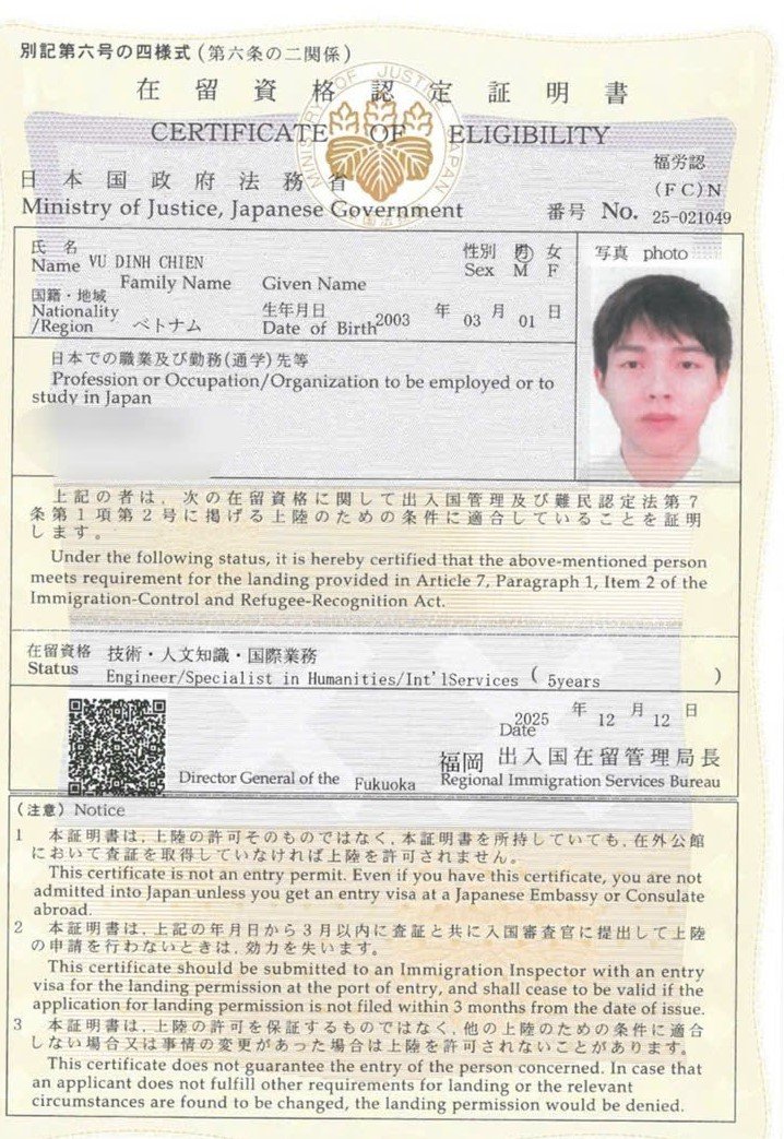 CHÚC MỪNG BẠN VŨ ĐÌNH CHIỀN- KTV NHẬT CÓ COE